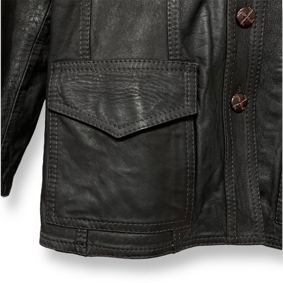 Vintage 80s Camyr Button Front Western Leather Coat Size M Chocolate Brown - Picture 4 of 11